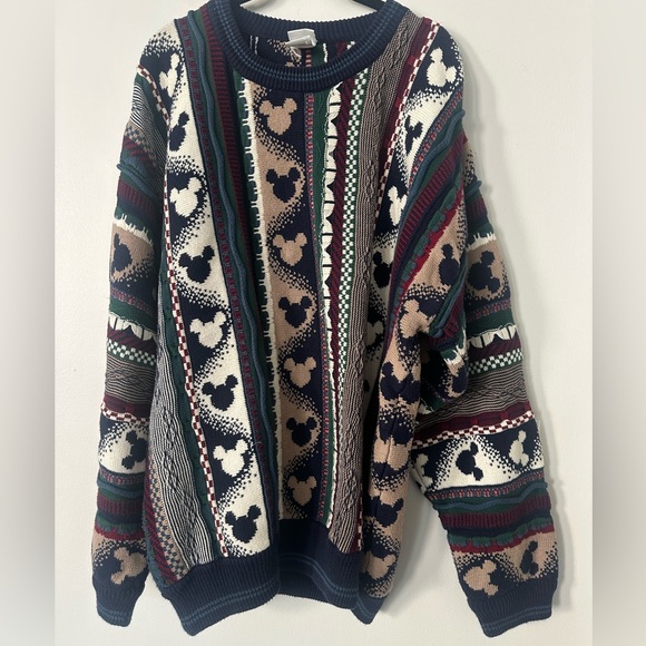 Vintage 90s Disney Mickey Mouse Coogi-style 3D Knit Sweater L
